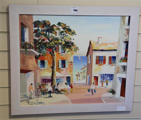 George Hann, oil on canvas, Meditteranean French town scene, signed, 50 x 60cm